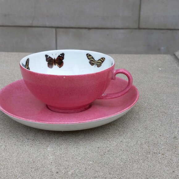 Marion Rebecca idc France Pink BUTTERFLIES Cup & Saucer Set - Vintage - Picture 2 of 12